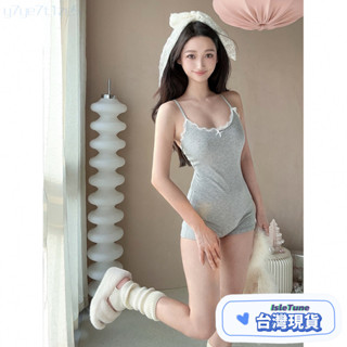 🎶小鈴音Isletune🔔推薦🔔連體衣連體睡衣黑色緊身上衣日係服飾運動套裝性感泳衣服飾短袖套裝顯瘦上衣低胸上衣情趣