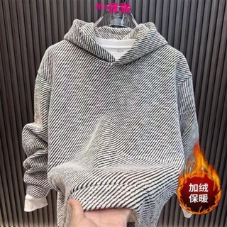 情趣內衣6XL特大碼連帽衣男 常規/加絨保暖連帽t 秋冬編織連帽衣男韓版連帽t男 加厚加絨加厚港風打底衣男生衣服上衣男裝