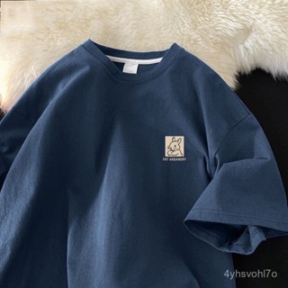 🐱 限時下殺 M-8XL 大尺碼 短t男 女 簡約兔子logo短袖T恤 圓領 休閒 寬鬆五分袖上衣 男生衣著 NDF