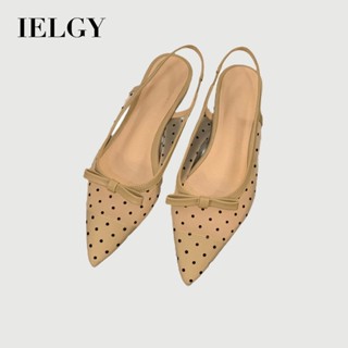 IELGY 法式低跟蝴蝶結波點涼鞋夏季網眼透氣平底