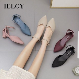 IELGY 新款高跟鞋夏季尖頭淺百搭粗跟綁帶包趾涼鞋中跟女