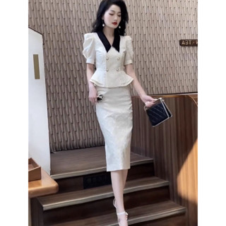 【SARA】夏季網紅爆款高階氣質小香風時尚洋氣減齡修身上衣+半身裙兩件套