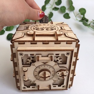 【優選好貨】存錢箱-木質兒童玩具機械轉動模型一位數密碼箱創意禮物儲蓄存錢罐機關盒存錢箱木質存錢箱 EBEA