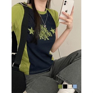 Codibook｜韓國 gifteabox 星星字母拼色短版圓領T恤［預購］短袖上衣 女裝