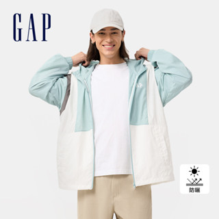 Gap 男裝 Logo印花防曬連帽外套-藍色拼接(723067)