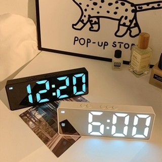 【拼全蝦皮最低價】夜光鏡麵時鍾ins桌麵鍾錶時間錶擺臺式擺件led數字顯示器電子鬧鍾