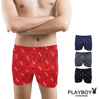 【PLAYBOY】經典LOGO印花針織平口內褲 四角內褲｜草寫