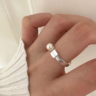 🎉銀汐工坊｜戒指💍｜簡約字母戒指珍珠女ins小眾感高級輕奢時尚氣質開口指環