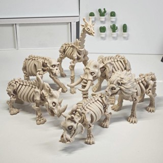 臺灣爆款💖列印玩具 3D 爆款 【中式風格】超可動骷髏非洲動物模型大象犀牛長頸鹿3D列印玩具桌面裝飾擺件