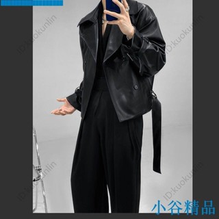 ✨紐智精品✨最新熱銷秋冬新款亮面反光短版皮衣外套男痞帥小眾輕奢皮夾克情侶ins熱門ABAB