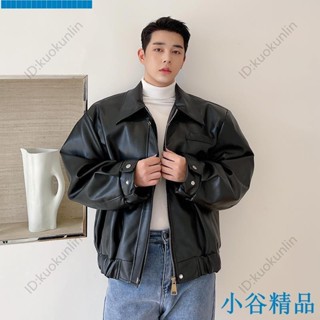 ✨紐智精品✨最新熱銷秋冬墊肩設計闊版皮衣夾克男高級感PU皮上衣外套帥氣短版休閒復古ABAB