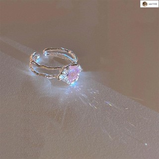 臺灣出貨💕清清💕 【9100人好評】店長強推~愛心雙層設計粉鉆戒指ins學生可調節小眾高階冷淡風戒指