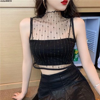 🔥熱銷特賣🔥潮 時尚 上衣百搭網紗蕾絲美背吊帶背心女2025夏新款抹胸外穿性感露臍打底無袖上衣