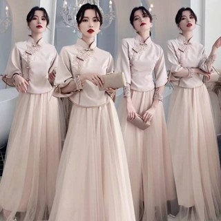 【免運】中式復古伴娘禮服長款優雅氣質平時可穿洋裝閨蜜姐妹團改良旗袍