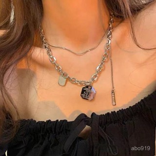 ins嘻哈銀色雙層字母項鍊女 小眾百搭衛衣鎖骨鍊 古巴冷淡風配飾