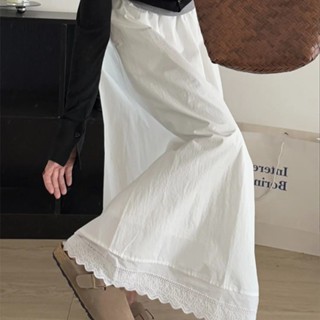 [Heart 心跳]高腰半身裙 法式半身長裙 僊女新中式拚接韓係蕾絲高腰半身裙長裙白色半身裙 夏季女裝