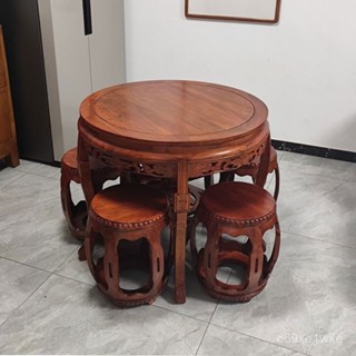 免運-圓形餐桌-客廳餐桌-老榆木餐桌茶桌仿古圓形實木圓桌鼓形桌古典傳統吃飯桌中式家用M04