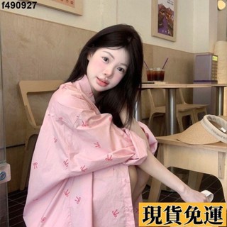 🌷臺灣限時低價🌷 2024粉色蝴蝶結印花長袖襯衫秋季新款甜美慵懶寬鬆防曬外套上衣女