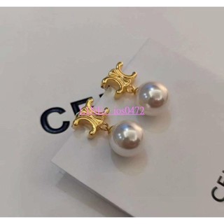 CELINE TRIOMPHE PEARL金色飾面黃銅及玻璃珠耳環 460TZ6BPE.01GI 訂金