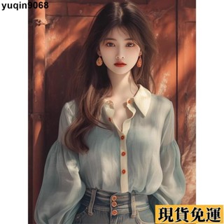 🌸限時免運🌸 法式高階感長袖雪紡襯衫女秋裝設計感翻領洋氣減齡小衫超好看上衣