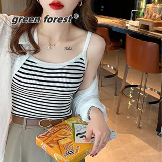 [Green Forest]吊帶背心女2025新款外穿小眾防曬打底上衣條紋西裝內搭修身針織衫