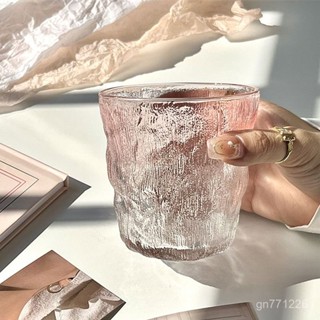 玻璃杯🍸玻璃杯ins風女可愛高顔值杯子 家用男牛奶杯 夏季冰川紋咖啡啤酒杯 家用商用冷飲杯 奶茶咖啡杯 美式澳白杯
