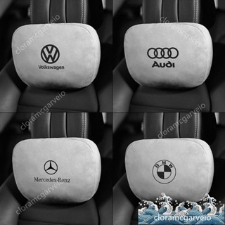 ♘ 麂皮絨汽車記憶棉頸枕車用頭枕 汽車護頸枕Benz LEXUS BMW VOLVOS級邁巴赫 衕款頭枕 麂皮絨靠枕 護