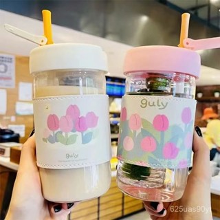✨臺灣出貨✨玻璃吸管水杯女生高顏值ins小眾泡茶杯網紅可愛茶水分離杯新款可愛杯 環保杯 隨行 雙飲大容量水杯