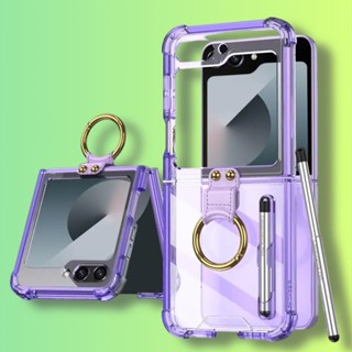 samsung Z Flip 6 透明指環手機殼 簡約商務指環筆槽附筆防摔殼 三星 Flip6 防震防摔手機殼手機保護套