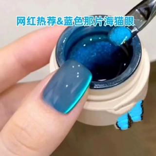 🌸臺灣48H出貨🌸 爆款藍色那片海貓眼指甲油膠2024年新款爆閃玻璃珠貓眼美甲店專用