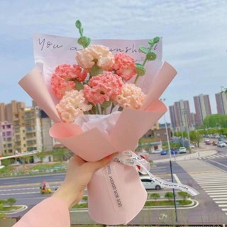 🔥新款🔥手工編織毛線花束 diy材料包自製康乃馨 送女友敎師母親節禮物 花束diy毛線針織手作材料包 鉤織毛線