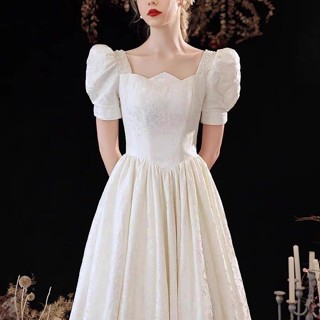 白色晚禮服法式複古宮廷風訂婚結婚新娘敬酒服出門紗輕婚紗小個子