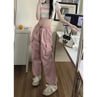 【臺灣出貨】【店鋪熱銷】新款高腰休閑束口運動褲美式2024年夏季工裝闊腿褲寬松降落傘褲子【低價促銷】1