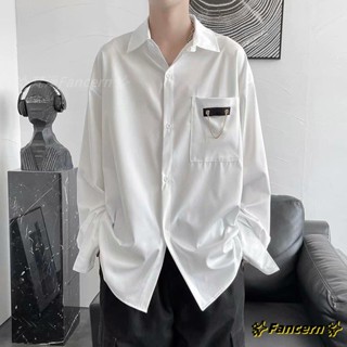 ✨Fancern✨ 臺灣出貨 日系潮流長袖襯衫男 M-3XL 夏季韓版寬鬆ins潮牌百搭休閒帥氣襯衣外套上衣 慵懶風 高