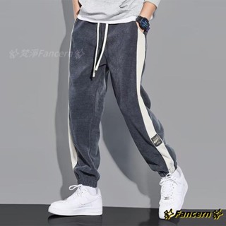 ✨Fancern✨ 臺灣出貨 【M-5XL】秋冬衛褲男潮牌美式寬鬆束腳運動褲 加絨ins潮牌保暖灰色休閒褲子 韓版長褲