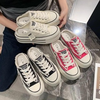 🤍CUSTOM🤍 🔥下殺價🔥 帆布半拖鞋 女鞋 厚底鞋 休閒鞋 懶人鞋 包頭鞋 帆布鞋 厚底增高 通勤鞋 防滑耐