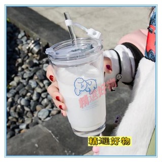 好物 水杯杯子隨行吸管杯ns可愛卡通飲料玻璃杯牛奶早餐杯果汁杯咖啡杯吸管杯耐熱耐高溫刻度水杯 杯子 玻璃水壺 環保杯玻璃