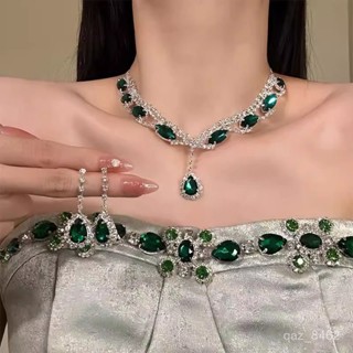 【財閥韆金】複古宮廷風項鏈女綠色套裝鎖骨鏈晚禮服配飾新年過年