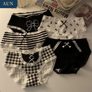 【YXJ】冰絲內褲 純棉內褲 甜美內褲 日係內褲 蕾絲內褲AUN日係甜美少女新款內褲女黑白格子條紋蝴蝶結純棉襠透氣三角褲