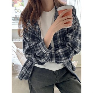 Codibook｜韓國 ifyou 保暖捲摺格紋寬鬆襯衫 - 單色款［預購］襯衫 女裝