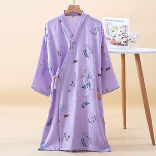 日本浴衣 女生睡衣 睡衣夏天 浴衣 和服 病人服 汗蒸服 浴袍 和服睡袍女春秋純棉紗布浴袍薄款汗蒸服漢服七分袖睡衣睡裙