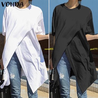 店長推薦🔥VONDA女士休閒短袖圓領寬鬆素色長上衣