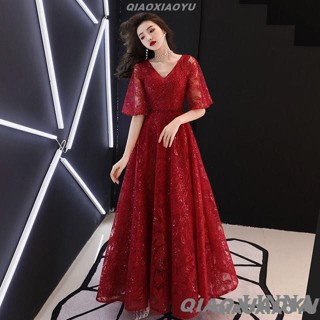 喬小雨~大尺碼禮服 大碼紅色晚禮服女胖mm宴會200斤加肥加大敬酒服新娘亮片顯瘦長款