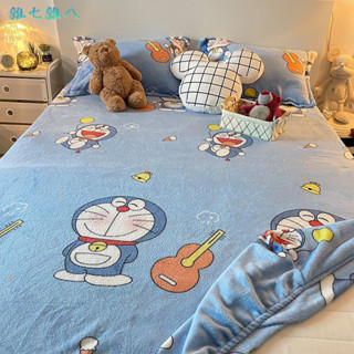 雜七雜八♡哆啦A夢牛奶絨珊瑚絨床笠單件加厚加絨床罩法萊絨床單保護套冬季