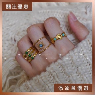 🎈臺灣熱賣⚡ 戒指 cream+埃及彩色仿天然石多層小眾戒指浪漫ins度假風開口簡約戒指