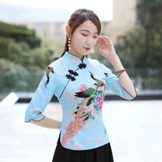 免運💖2025夏季新款改良旗袍上衣中式漢服復古五分袖中國民族服裝女單件上衣