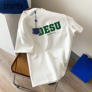 臺灣出貨[DWTS]100%純棉白色夏季字母印花短袖t恤男女寬松韓版百搭學生復古上衣男女生同款大尺碼女生