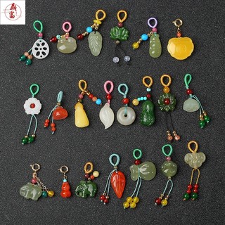 天然蜜蠟南紅和田玉碧玉蓮蓬如意鎖平安扣吊飾小掛件手鏈diy配飾