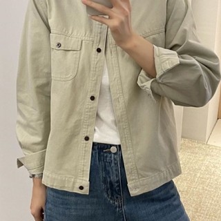【雲裳集精品女裝】上衣外套女 2025春季新款百搭韓版小立領好看外套女 水洗斜紋棉洋氣休閒工裝夾克女