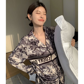 ✨環球小鋪✨冰絲睡衣套裝女 夏季涼感居家服 親膚透氣舒適 薄款長袖長褲兩件套 春秋睡衣家居服